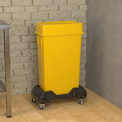 23 Gallon Yellow Slim Jim Trash Can with Drop Shot Lid and Dolly-DeskLoop Office
