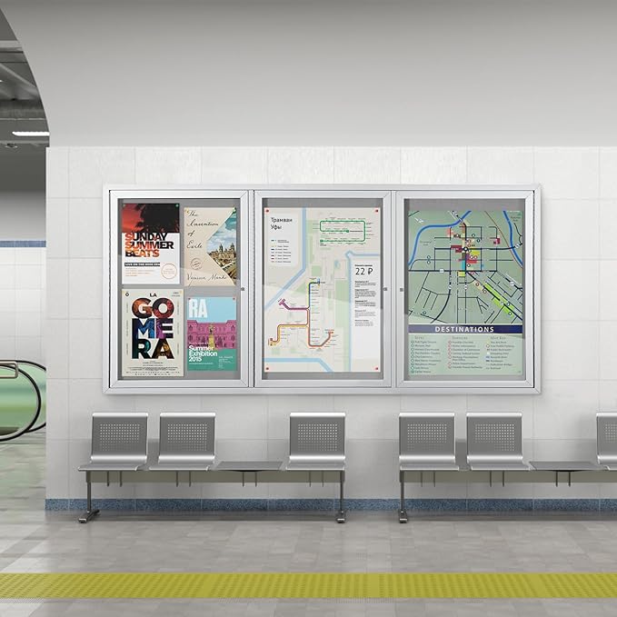 SWANCROWN Outdoor Bulletin Board 94x48in, Enclosed Bulletin Board with Locking Door for Office School Commerce, Grey Felt, Sliver Aluminum Frame-DeskLoop Office