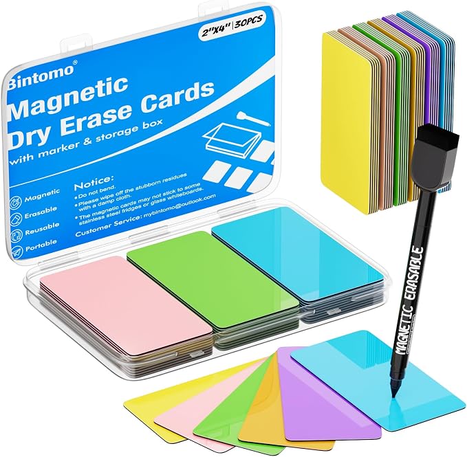 Reusable Magnetic Sticky Notes: 30PCS 2"x4" Dry Erase Magnets Labels by Bintomo