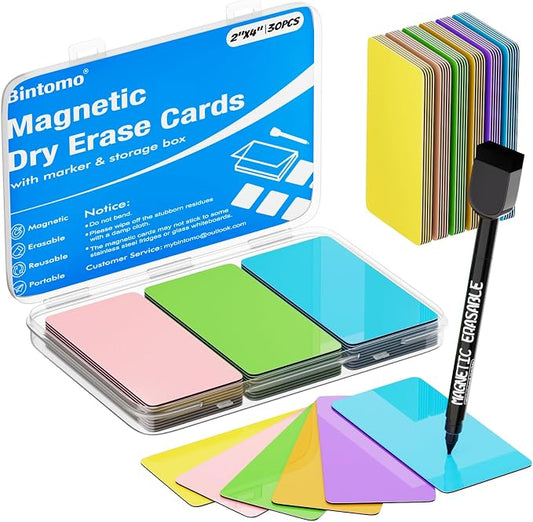 Reusable Magnetic Sticky Notes: 30PCS 2"x4" Dry Erase Magnets Labels by Bintomo