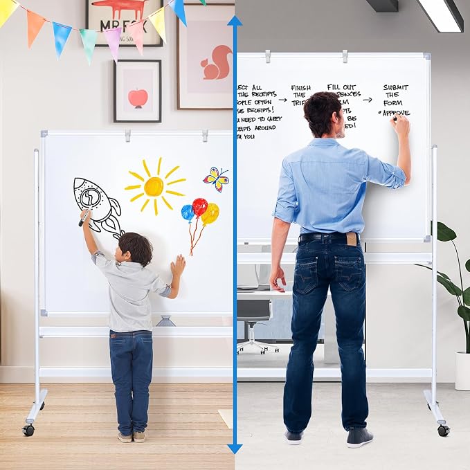 Large Rolling White Board, 48x36 in Double-Sided Mobile Whiteboard, maxtek - Image 4