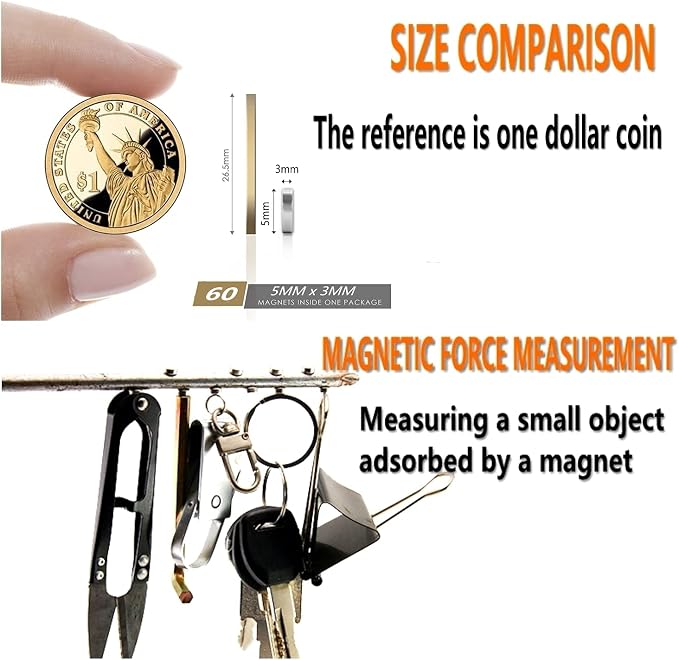 60pcs Small Magnets, Round for Refrigerator, Durable Little Miniature Tiny Mini - Image 2