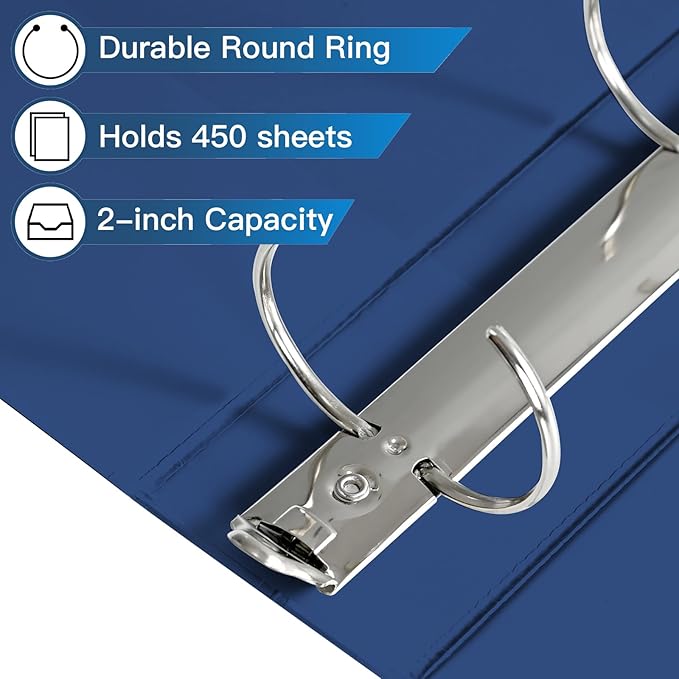 2-inch 3 Ring Binder with 2 Pockets, 2'' View Binders Holds US Letter Size 8.5'' x 11'' Paper - Versatile Binders for Office, Home, and School Use, 6 Pack (White) (2-inch Bright Colors)-DeskLoop Office