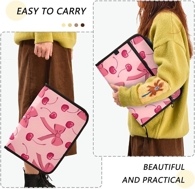 Expanding File Folder Pink Bow Cherry Accordion File Organizer 13 Pockets - Image 2