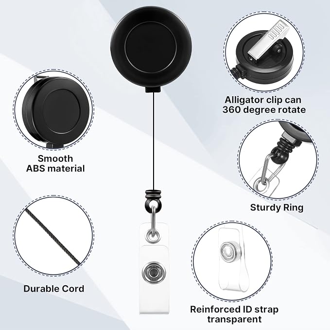 Fulmoon 100 Pcs Translucent Retractable Badge Reels Round ID Badge Holders - Image 3