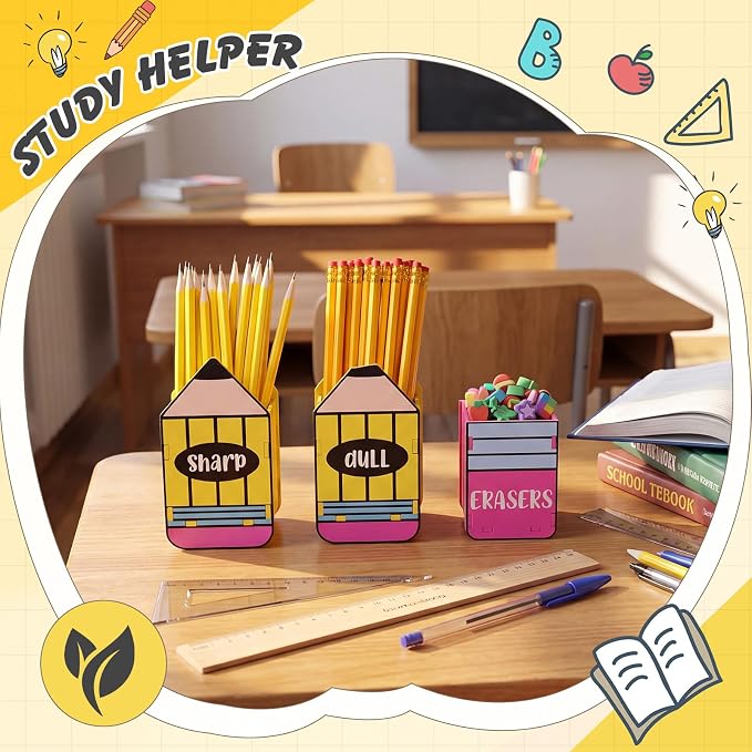 DoubleFill 3 Pcs Sharp and Dull Pencil Holder Eraser Buckets Wooden Shaped - Image 7