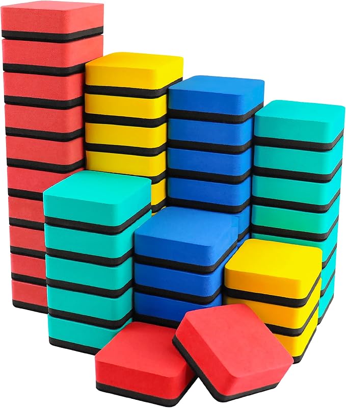 Dry Erase Erasers, 48 Pack Magnetic Whiteboard Dry Eraser Chalkboard Cleaner by OFFICDO