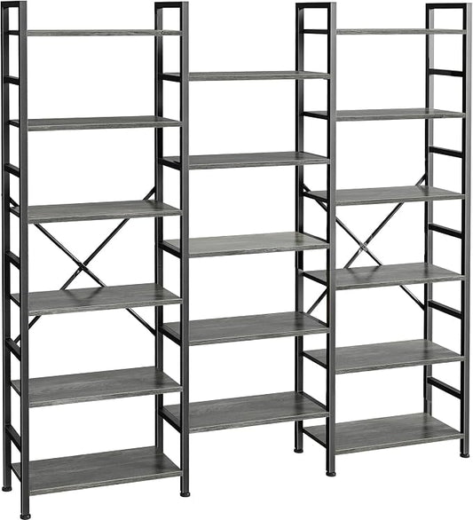 SUPERJARE Triple 6 Tier Bookshelf, Bookcase by SUPERJARE
