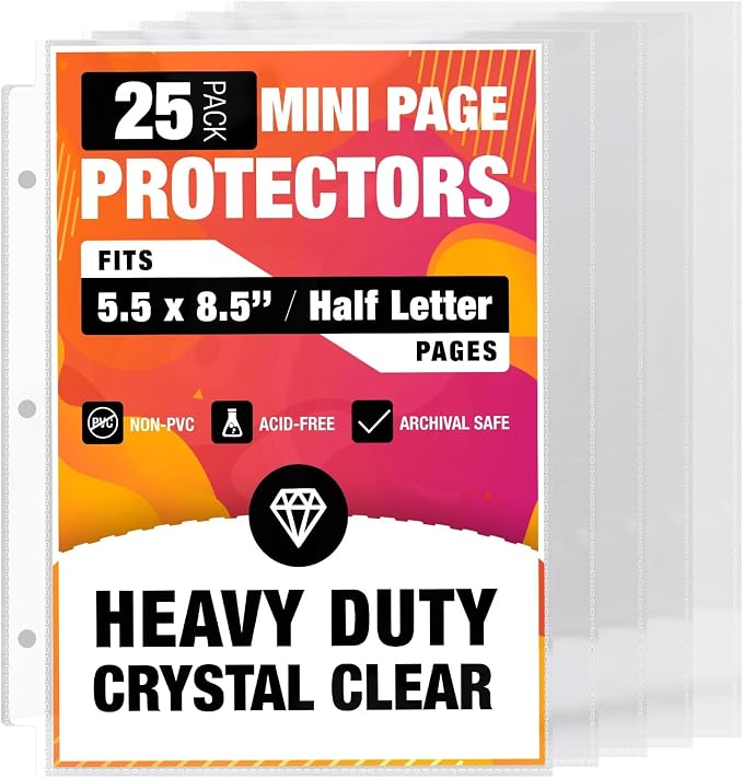 Half Letter 8.5x5.5’’ Pack of 25 Heavy Duty Page Sleeve Protectors by CraftSaints