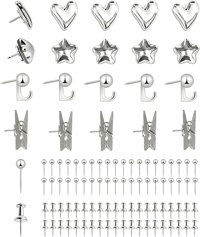 KEYDUACU 150 Pcs Silver Push Pins Set, Metal Thumb Tacks, Decorative Push Pins by KEYDUACU