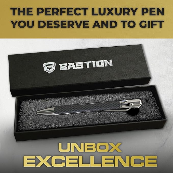 BASTION® Luxury Slim Bolt Action Pen, EDC Pen with Fine Tip, Professional Ballpoint Pen for School and Work - Carbon Fiber-Stainless Steel-DeskLoop Office