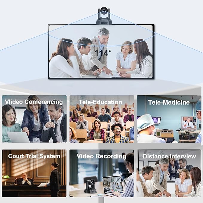 3X Optical Zoom PTZ Camera HDMI USB 3.0 1080P 60fps 114-Degree Wide-Angle for Video Conference Business Meeting Live Streaming Online Learn with Zoom YouTube Teams OBS and More-DeskLoop Office