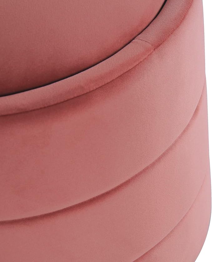 HomePop Storage Round Ottomanwith Removable Lid Home Décor|Upholstered Round Velvet Foot Rest Ottoman - Blush Pink Velvet-DeskLoop Office