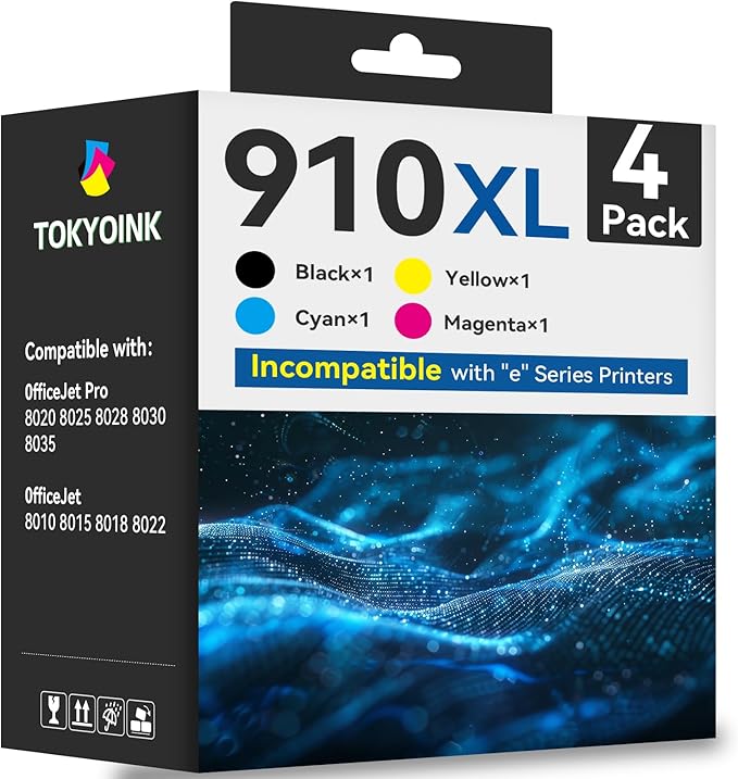 910XL Ink Cartridges for HP Printers Replacement for HP 910XL Ink Cartridges Combo Pack HP910XL Work for Officejet Pro 8020 8025 8028 8030 8035 8022 Printer (Black and Color, 4 Pack)-DeskLoop Office