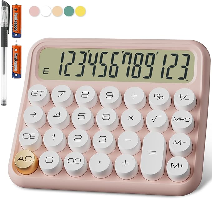 Mechanical Calculator 12 Digit Extra Large 5-Inch LCD Display, DECKLIT Battery Desk Calculator, Big Buttons Easy to Press Use as Office Calculators Desktop, 15°Tilt Screen for Kids Calculator(Pink)-DeskLoop Office