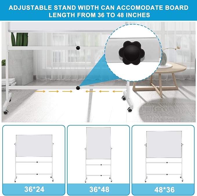 Mobile Dry Erase Board Magnetic Whiteboard on Wheels (Aluminium Frame) 36"x24" Portable White boards with Rolling Stand for Classroom, Office, Home-DeskLoop Office