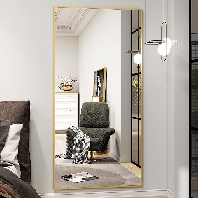 Extra Large 71"x30" Full Length Mirror - Standing, Hanging, or Leaning Rectangle Mirror for Wall or Floor - Wall-Mounted Full Body Dressing Mirrors with Aluminum Alloy Frame for Living Room - Gold-DeskLoop Office