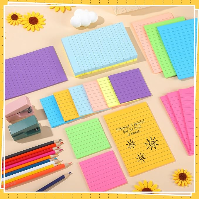Yexiya 64 Pcs Lined Sticky Notes Self Stick Notes with Lines Bright Assorted Colors Sticky Pad for Home Office Products Post Memos, 1920 Sheets(4 x 6 Inch, 3 x 3 Inch,Vivid Color)-DeskLoop Office