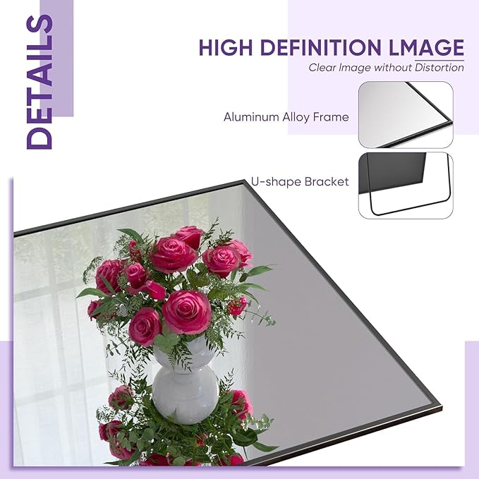 Full Length Mirror, 71"x32" Oversized Floor Mirror Freestanding, Full Body Mirror Floor Standing Mirrors with Stand, Hanging Mounted Mirrors for Bedroom Living Room, Black, Rect Style-DeskLoop Office