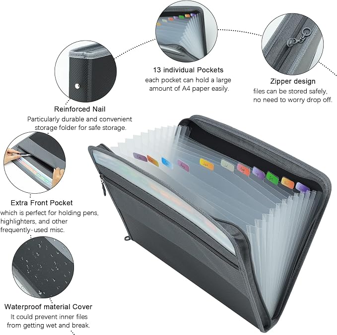 NAFY Expanding File Folders, 13 Pockets Document Organizer - Image 3