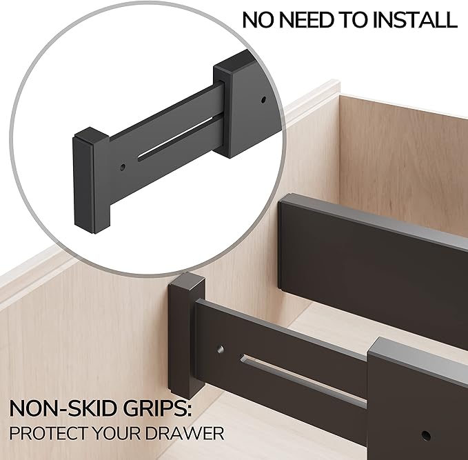 BAMEOS Drawer Dividers Bamboo Separators Organization Expandable Organizers for Kitchen Bedroom Bathroom Dresser Office 4-pack-DeskLoop Office