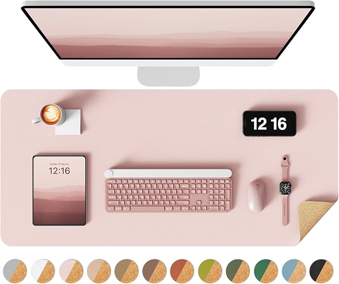 YSAGi Double-Sided Desk Pad, 31.5"x15.7"Leather Desk Mat, Eco Cork Desk Pad by YSAGi