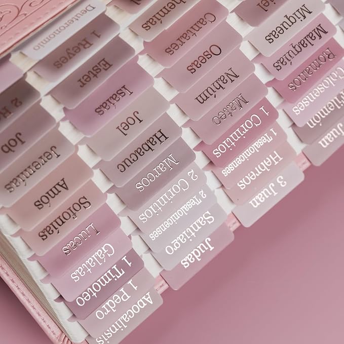 UPAFEXXI-Spanish Laminated Bible Tabs for Women and Men(Gold Foil Embossed Lettering) Pestañas de la Biblias, 80 Reposition Large Print tabs, Easy to Read and Apply(Pink)-DeskLoop Office