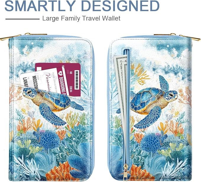 Family Passport Holder Wallet RFID Blocking Document Organizer PU Leather - Image 5