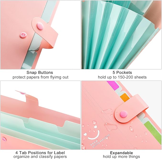 Forvencer Accordion File Organizer, Letter Size, 5 Pocket Expanding File Folder - Image 7