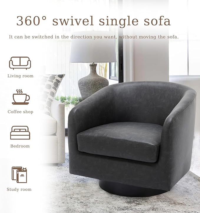 UIXE Faux Leather Swivel Accent Chairs Set of 2, Modern Upholstered Barrel Chairs for Living Room, Comfy Round Armchair Single Sofa Bedroom Reading Seat - 31" W, Black-DeskLoop Office