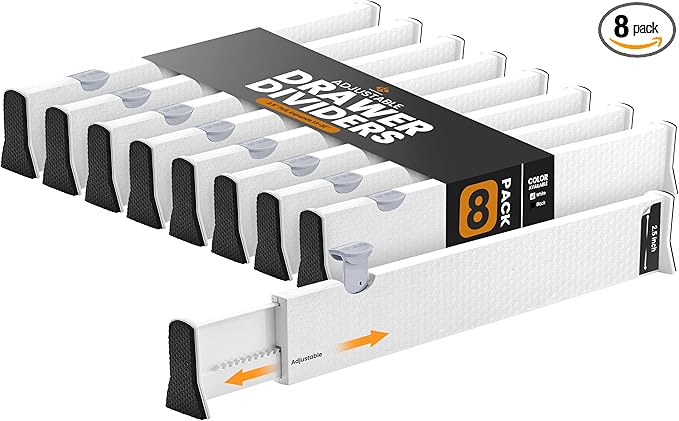 RAPTUROUS Adjustable Drawer Dividers, 2.5" Tall, Expandable 13-22", Non-Slip by Rapturous