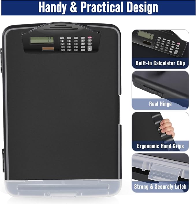 Sunnyclip Clipboard with Storage & Calculator, Heavy Duty Plastic Clip Board - Image 3