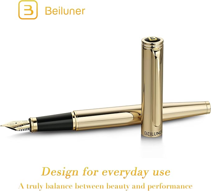 BEILUNER Gold Fountain Pen,Stunning Luxury Pens with 24K Gold Finish, Gorgeous 24K Gilded Nib(Medium), Ink Converter,Fancy Pen Gift for Men&Women-Elegant, Office, Professional, Reliable, Nice Design-DeskLoop Office