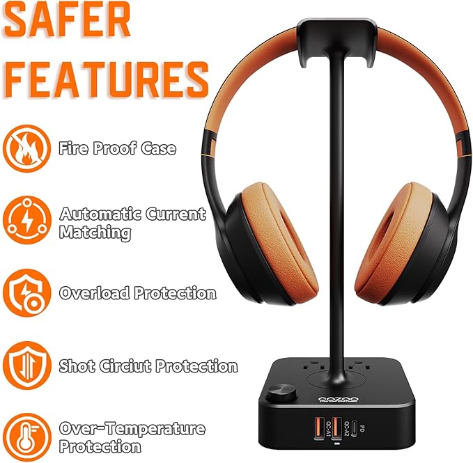 COZOO Headphone Stand with USB Charger Desktop Gaming Headset Holder Hanger - Image 5