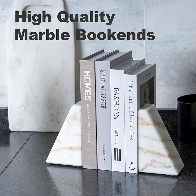 Karibiber Marble Bookends for Heavy Books, Calacatta Decorative Book Ends for - Image 6