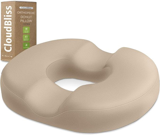 CloudBliss Donut Pillow Seat Cushion Chair Pad for Tailbone Pain Relief and Hemorrhoids, Memory Foam Seat Chair Cushion for Men and Women for Home & Office, (Khaki-XL)-DeskLoop Office