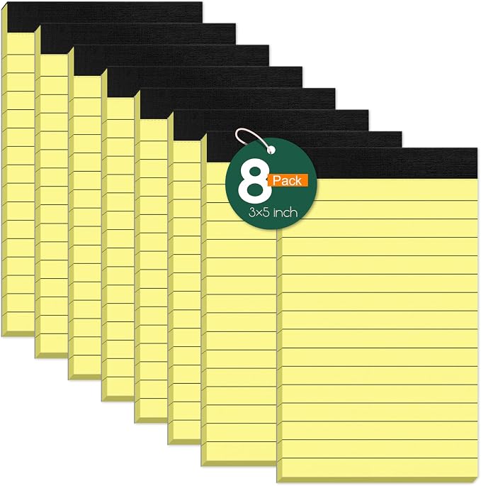 8 Pack Small Note Pads 3x5 In, College Ruled 3 x 5'' Notepads Server Note Pads by NotePads