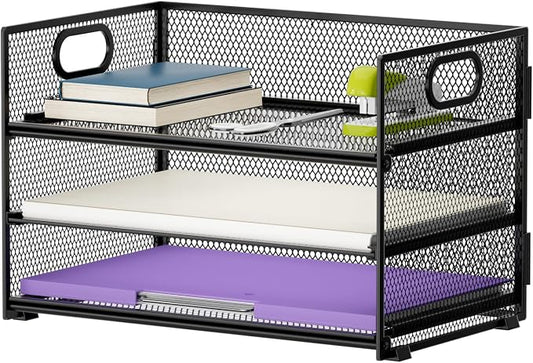 Marbrasse 3 Tier Paper Organizer Letter Tray, Mesh File Organizer by Marbrasse