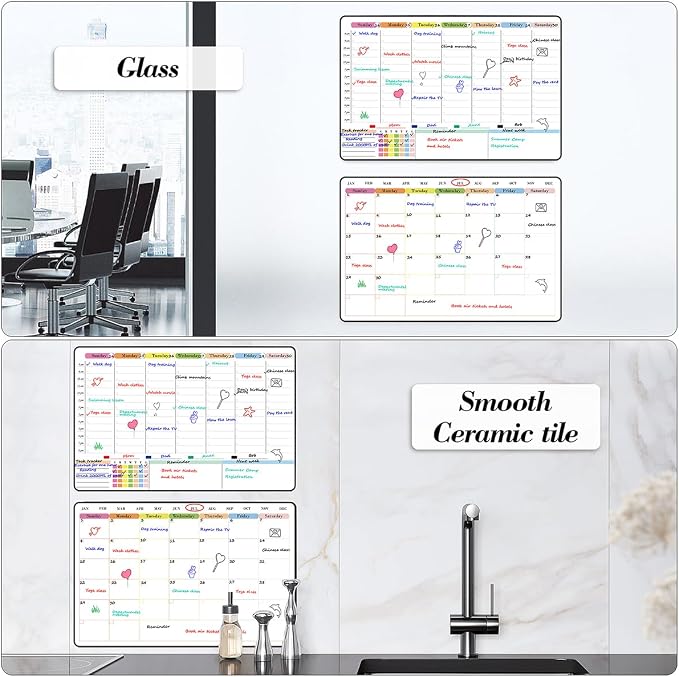 POPRUN Dry Erase Calendar weekly and monthly self adhesive stick on - Image 5