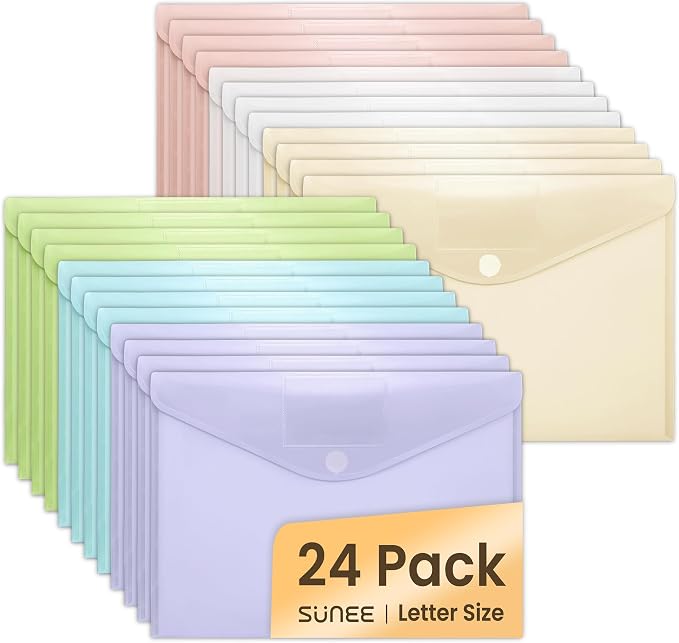 SUNEE 24 Pack Plastic Envelopes, Folders by SUNEE