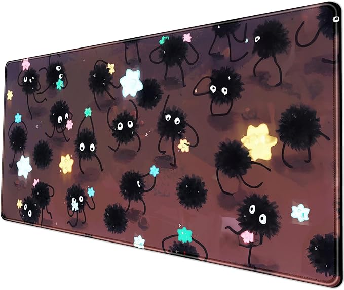 Desk Pad Anime Black Pom Poms Gaming Mouse Pad Large Star Designs Desk Office Decor Exclusive Beautiful Girls Mouse Pad for Women Desktop with Stitched Edges Non-Slip Computer Mat 31.5x11.8In-DeskLoop Office