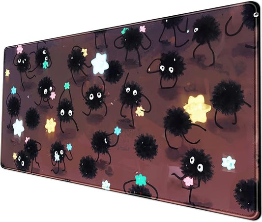 Desk Pad Anime Black Pom Poms Gaming Mouse Pad Large Star Designs Desk Office Decor Exclusive Beautiful Girls Mouse Pad for Women Desktop with Stitched Edges Non-Slip Computer Mat 31.5x11.8In-DeskLoop Office