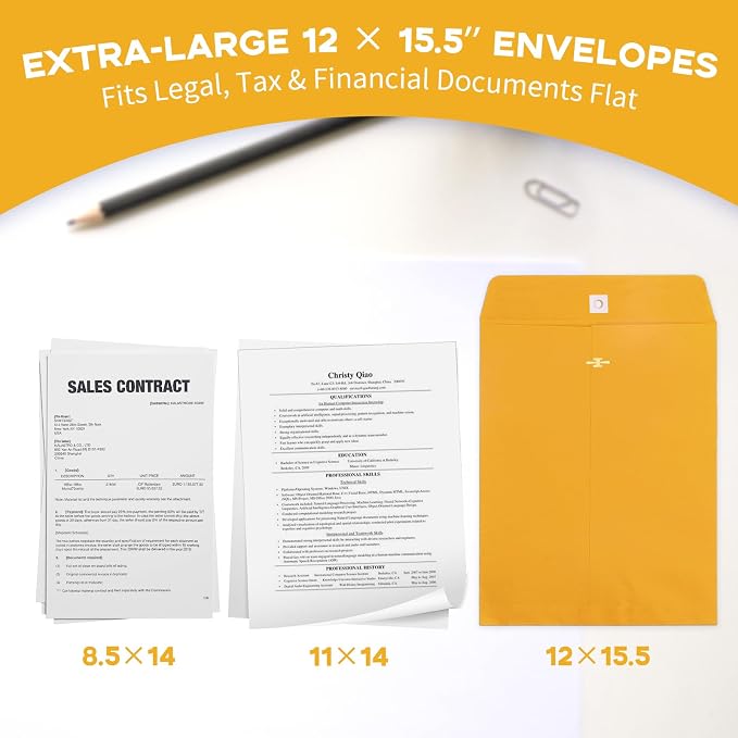 Geofun 100 Pack 12x15.5 Inch Clasp Envelopes, Large Manila Envelopes - Image 5