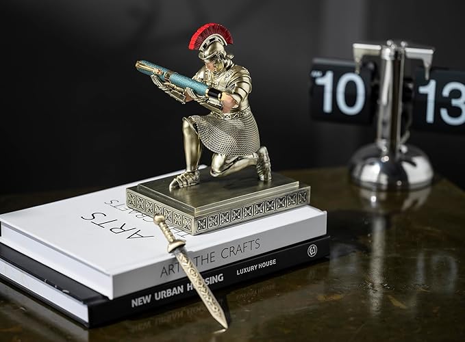 Roman Praetorian Warrior Knight Pen Holder Desk Ornament Resin Pencil Holder Desk Accessories and Organizer for Office with a Letter Opener (Bronze)-DeskLoop Office