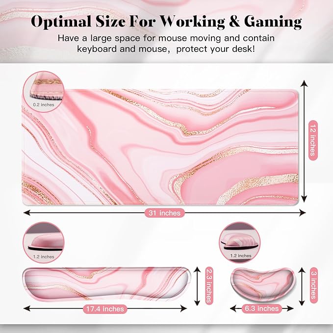 Gimars 4 in 1 Mouse Pad and Keyboard Wrist Rest Set, Large Mouse Pad - Image 3