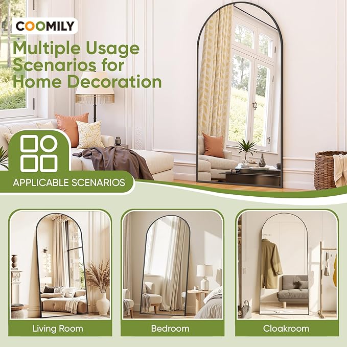Full-Length Floor Mirror with Stand, 81"x41" Arched Style Full Body Standing Mirror for Bedroom, Living Room, Gym, Dorm - Shatter-Resistant & Easy Assembly, Black-DeskLoop Office