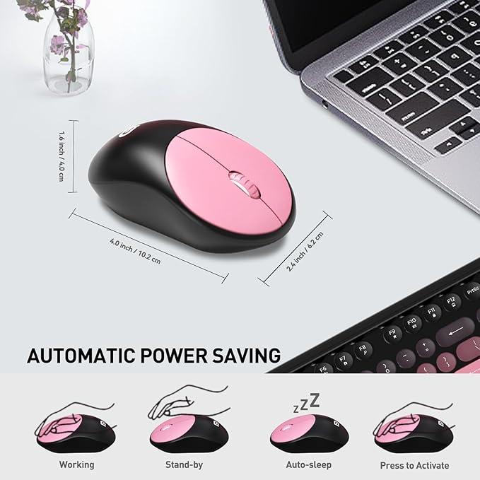 Wireless Keyboard and Mouse Combo, 2.4 GHz Wireless Full-Sized Typewriter Keyboard with Round Keycaps for Windows, Computer, Desktop, PC, Laptop (Pink)-DeskLoop Office