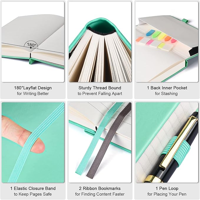 5 Pack College Ruled Notebook, 312 Numbered Pages Thick Notebooks Bulk, 100gsm No Bleed Paper Hardcover Leather Journal, Lined Journal Notebook Set for Women Men School Office, A5, Multicolor-DeskLoop Office