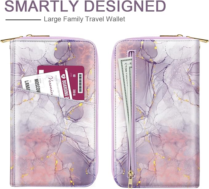Family Passport Holder Wallet RFID Blocking Document Organizer PU Leather - Image 3