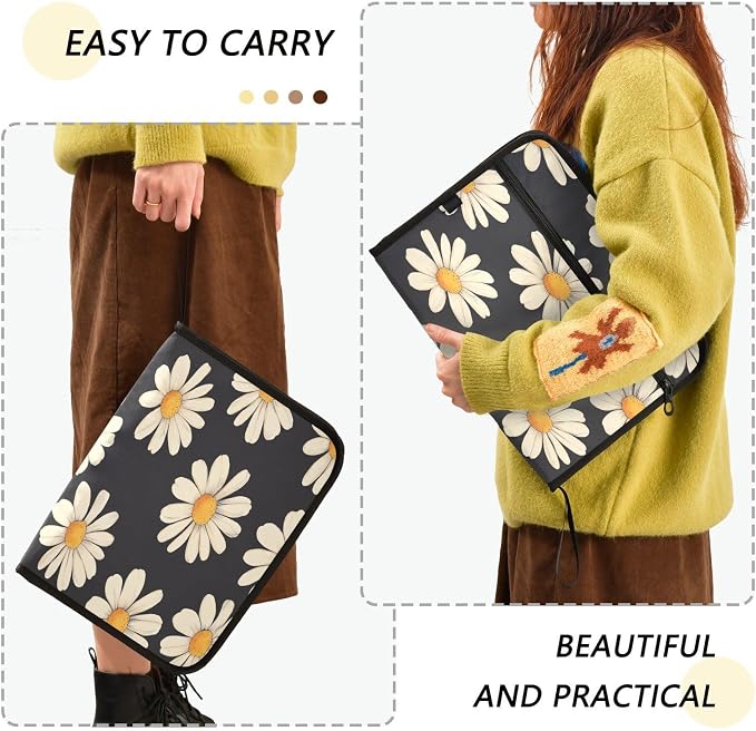 Black Daisy Corn Poppy Accordion File Organizer Expanding Document Folder - Image 4